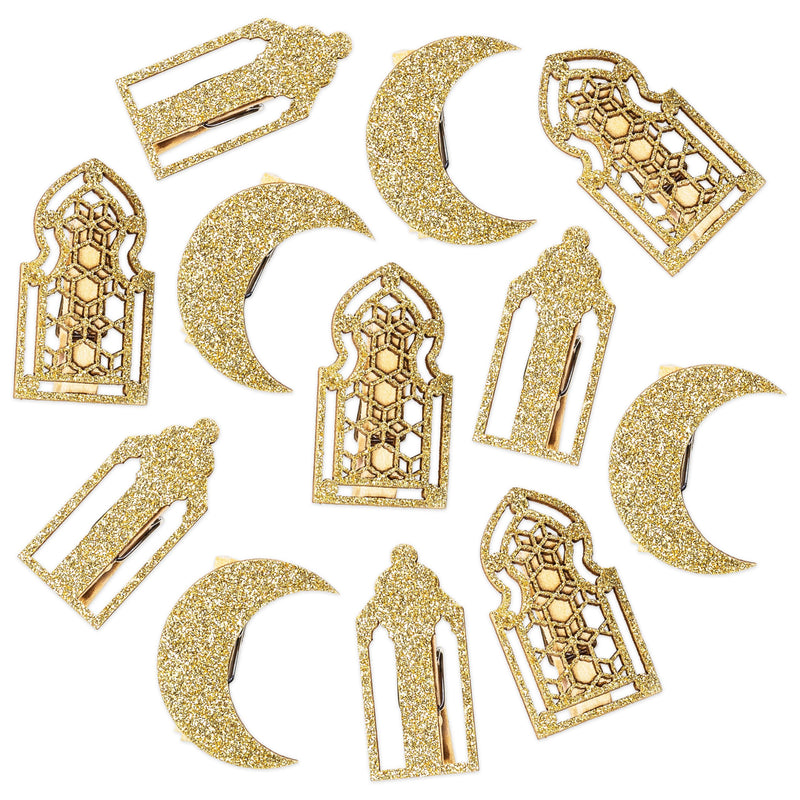 12 Ramadan Motivklammern Holz gold – Set 1