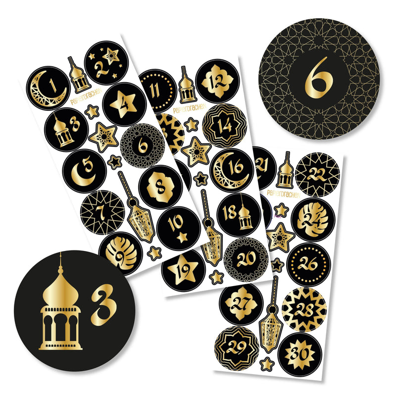 Ramadan Zahlenaufkleber für Kalender – schwarz – gold foliert
