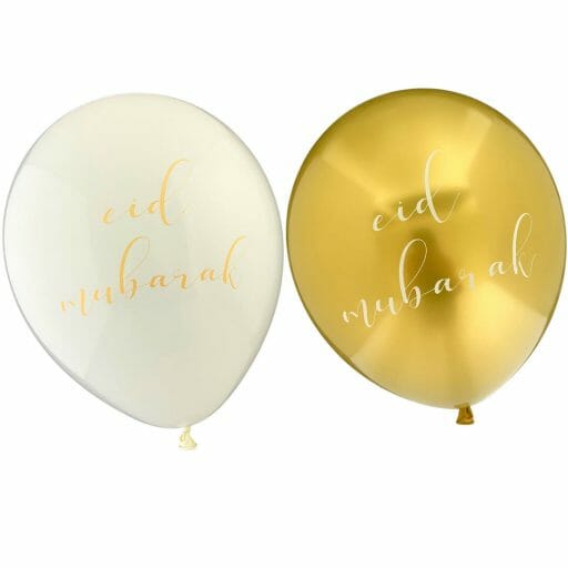 "EID MUBARAK" Ballons Weiß- Gold 10 Stück