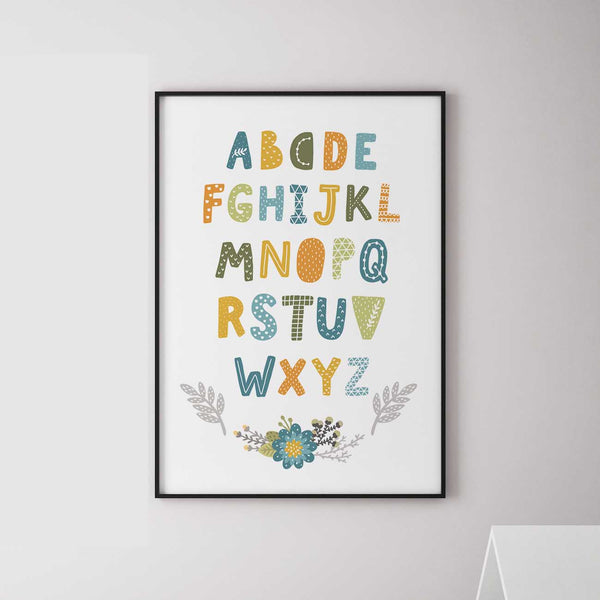 "Latin alphabet" children poster blue