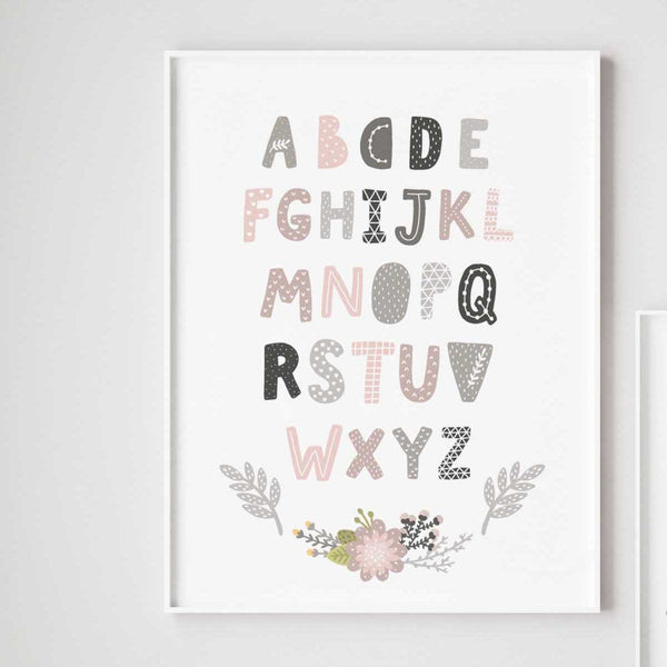 "Latin alphabet" children poster pink